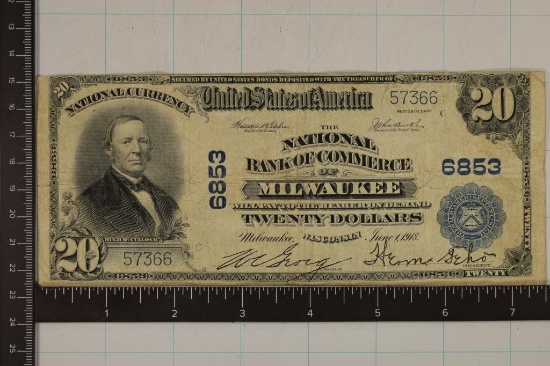 1918 LARGE SIZE BLUE SEAL US $20 NATIONAL CURRENCY