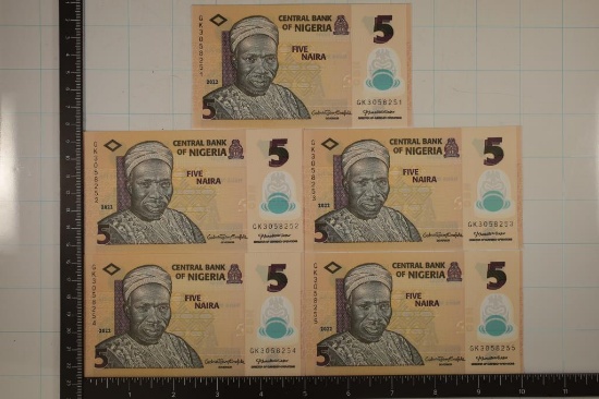 5-2022 NIGERIA 5 NAIRA CU COLORIZED POLYMER BILLS