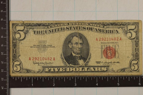 1963 US $5 RED SEAL BILL AS SHOWN