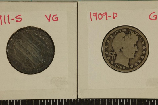 1909-D & 1911-S SCRATCHED SILVER BARBER QUARTERS