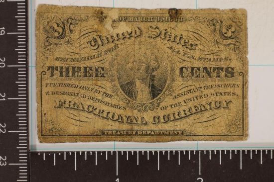 1863 THREE CENT US FRACTIONAL CURRENCY