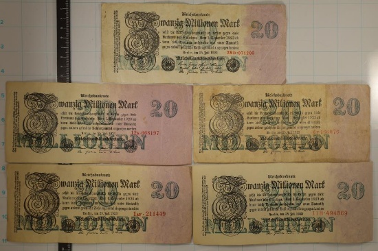 5-1923 GERMAN 20 MILLION MARK BILLS
