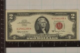 1963-A US RED SEAL $2 NOTE WITH STAPLE HOLES ON