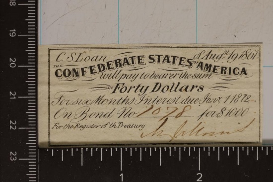 1872 CONFEDERATE STATES OF AMERICA $40 TREASURY