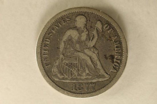 1877-CC SILVER SEATED LIBERTY DIME, EXTRA FINE