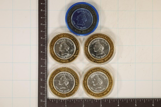 5 SILVER CASINO $10 COIN COMPLETE SET FROM