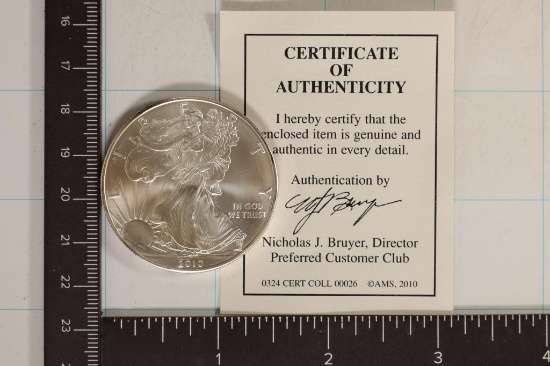 2010 AMERICAN SILVER EAGLE. BU WITH CERT