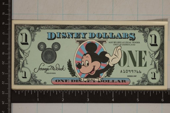 1987 ONE DISNEY DOLLAR CRISP UNC BILL: MICKEY
