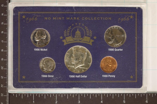 1966 NO MINT MARK 5 COIN UNC SET. CONTAINS A 40%