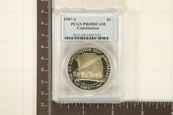 1987-S CONSTITUTION SILVER DOLLAR PCGS PR69 DCAM
