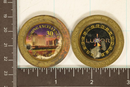 2 - $1 COLORIZED METAL CASINO GAMING TOKENS: