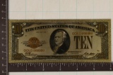 SERIES 1928 GOLD FOIL US $10 FANTASY BILL CU