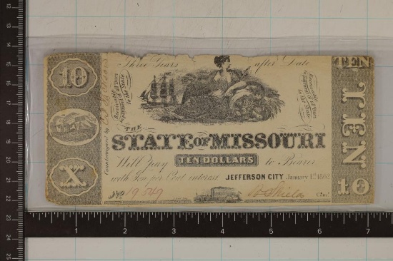 1862 US $10 CONFEDERATE STATES OF AMERICA BILL
