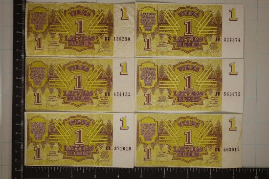 6-LATVIA 1 RUBLE BILLS, 2 ARE CRISP UNC