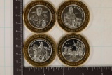 4-CASINO $10 SILVER TOKENS ALL UNC: SET OF FOUR