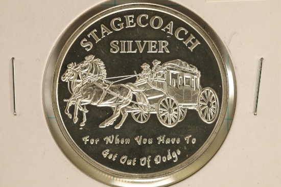 1 TROY OZ .999 FINE SILVER PF ROUND STAGECOACH