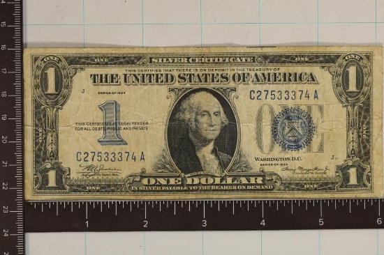 1934 US $1 SILVER CERTIFICATE FUNNY BACK BLUE SEAL