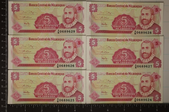 6-1991 NICARAGUA 5 CENTAVOS CRISP UNC BILLS
