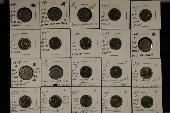 20 JEFFERSON NICKEL ERRORS: 1982-2009 INCLUDED: