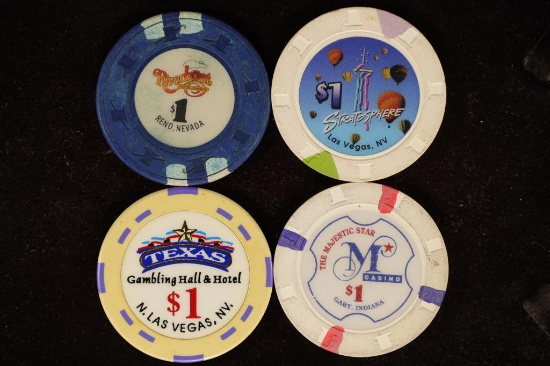 4-PLASTIC $1 CASINO GAMING TOKENS: RIVERBOAT