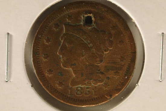 1851 US LARGE CENT WITH HOLE