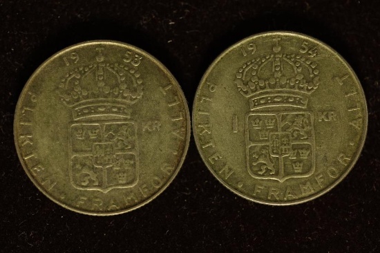 1953 & 1954 SWEDEN SILVER KRONAS .1818 OZ. ASW