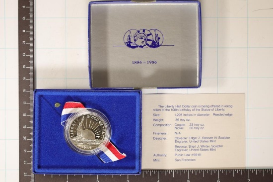 1986-S STATUE OF LIBERTY US PF HALF DOLLAR IN BOX