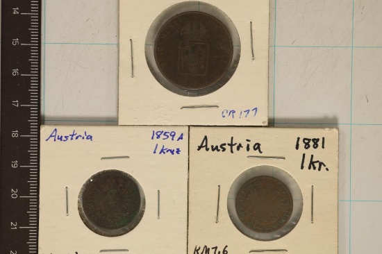 1816, 1859 & 1881 AUSTRIA 1 KRUZERS