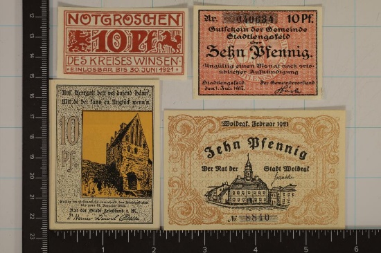 4-1920'S GERMAN CRISP UNC 10 PFENNIG NOTGELDS