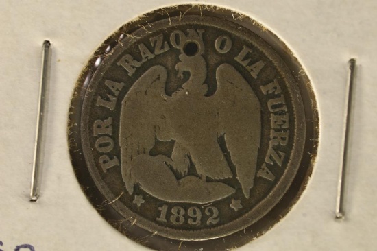 1892 / 82 CHILE SILVER 1 DECIMO DATE OVERSTRIKE