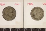 1900 & 1915 VERY GOOD SILVER BARBER QUARTERS