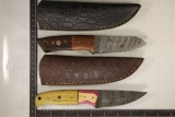2 DAMASCUS STEEL KNIVES NEW WITH LEATHER SHEATHS: