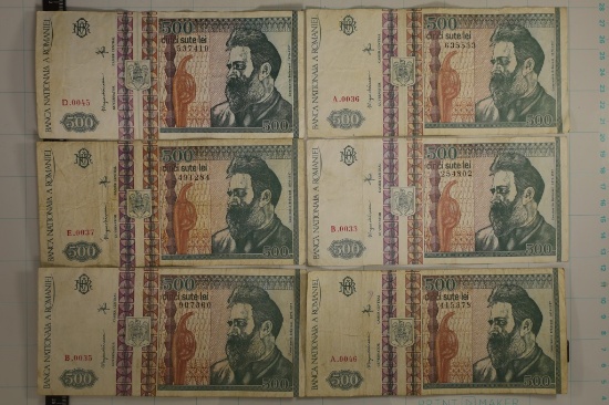 6-1992 ROMANIA 500 LEI BILLS
