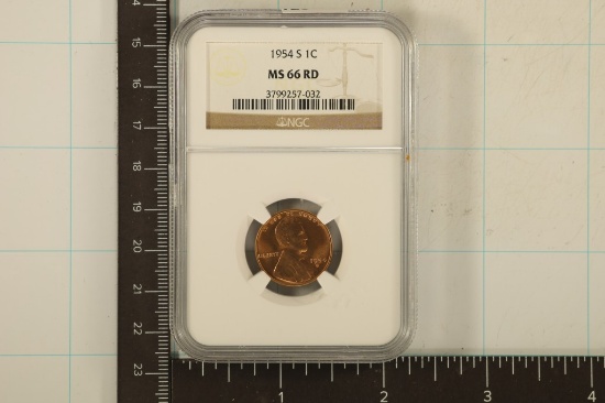 1954-S LINCOLN WHEAT CENT NGC MS66 RED