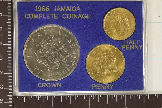 1966 JAMAICA 3 COIN UNC SET IN PLASTIC SLEEVE