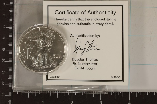 2020 AMERICAN SILVER EAGLE.  BRILLIANT UNC IN HARD