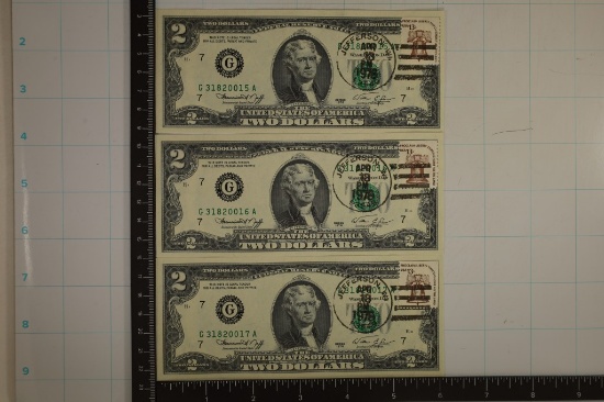 3-1976 US $2 FRN CRISP UNC BILLS WITH CANCELLED US