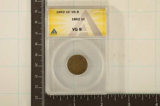 1862 INDIAN HEAD CENT ANACS VERY GOOD 8