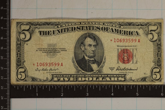 1953-A US $5 RED SEAL STAR NOTE