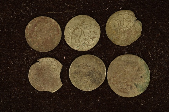 6 SILVER DIME SIZED OTTOMAN EMPIRE PARA COINS: