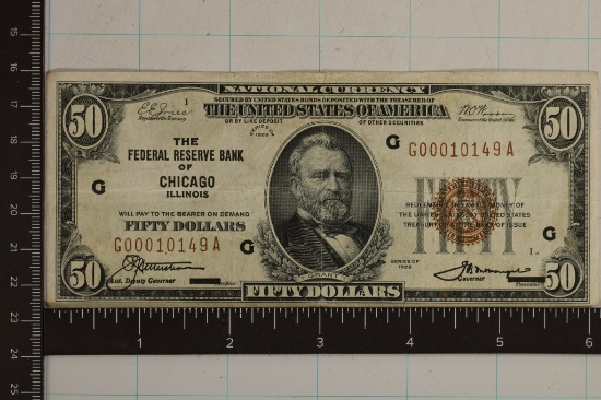 1929 US $50 NATIONAL CURRENCY, BROWN SEAL.