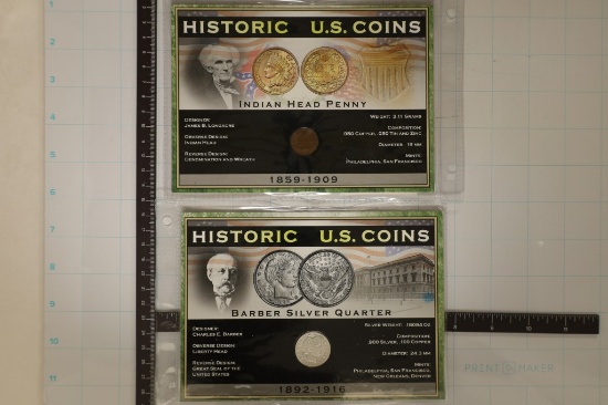 2 HISTORIC US COINS IN INFO CARD IN PLASTIC SLEEVE