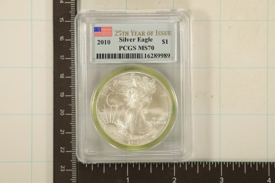 2010 AMERICAN SILVER EAGLE PCGS MS70 25TH YEAR