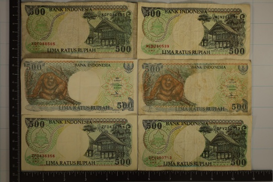 6-BANK OF INDONESIA 500 RUPIAH BILLS: 1993-1996