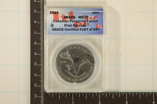 2014 CANADA 1 OZ. SILVER $5 PEREGRINE FALCON ANACS