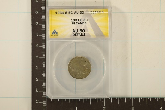 1931-S BUFFALO NICKEL ANACS AU50 DETAILS CLEANED