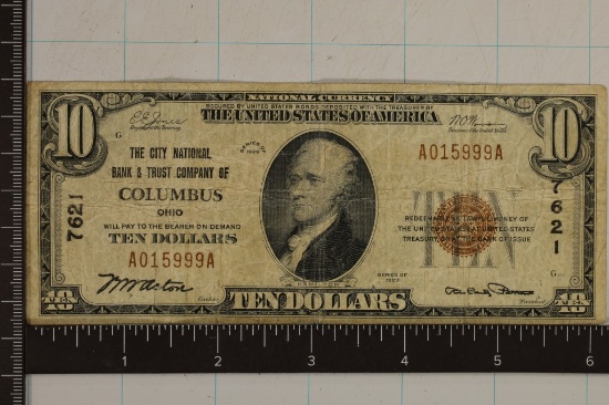 1929 US $10 NATIONAL CURRENCY, BROWN SEAL