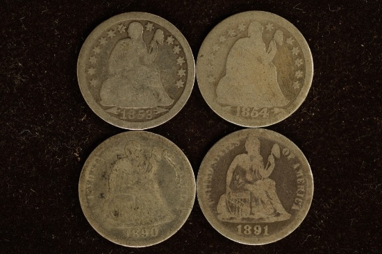 1853, 1854,1890 & 1891 SILVER SEATED LIBERTY DIMES