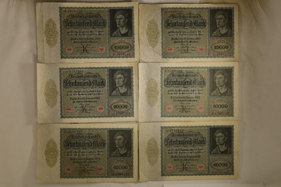 6-1922 GERMAN 10,000 MARK LARGE SIZE BILLS