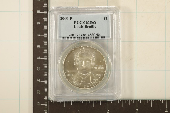 2009-P US SILVER DOLLAR LOUIS BRAILLE PCGS MS68